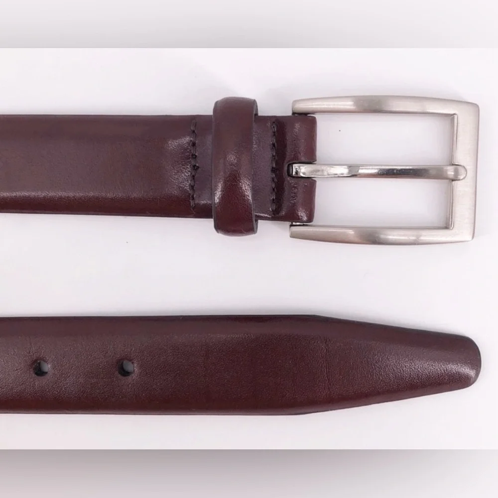 Jos. A Bank Men’s Brown Leather Dress Belt with Brushed Silver Square Buckle 38